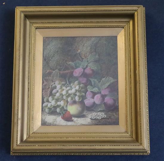 Oliver Clare (1853-1927) Still lifes of grapes, plums, peaches, strawberries and raspberries 12.5 x 10.5in.